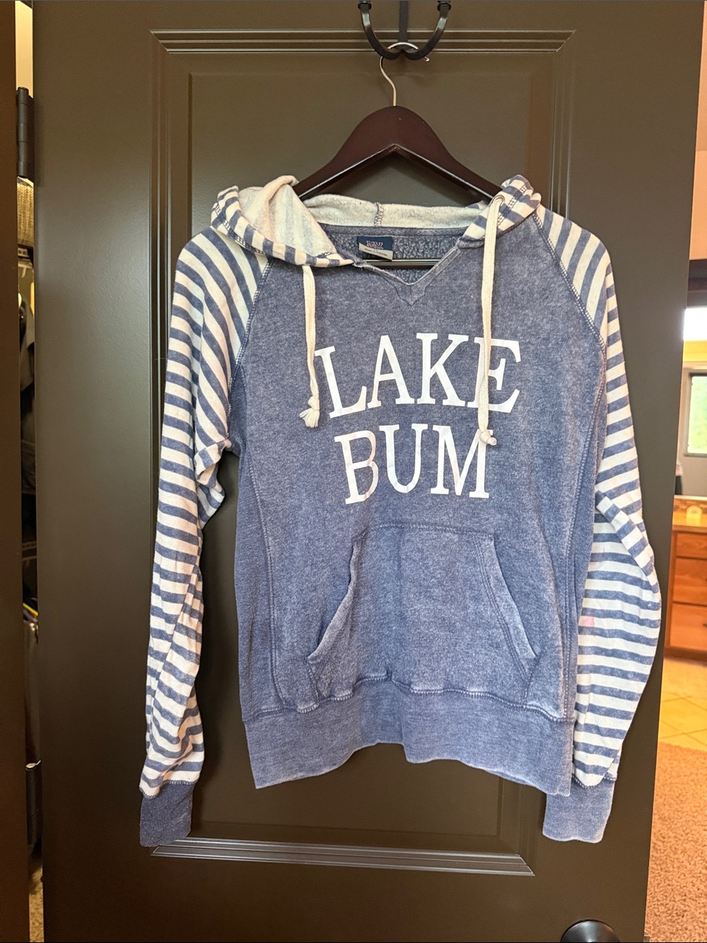 MV Sport "Lake Bum" Striped Sleeve Hooded Sweatshirt - Blue & Cream